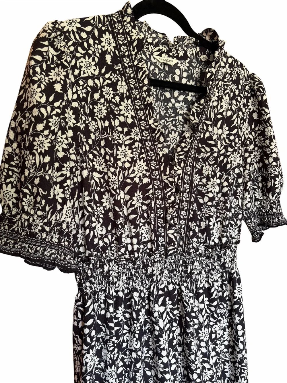 Max Studio Cottagecore Black & White Floral Tiered Maxi Dress - Picture 3 of 7